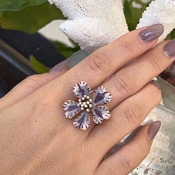 Oscar de la Renta Wild Flower Purple & Gray Ring - Picture 1 of 5